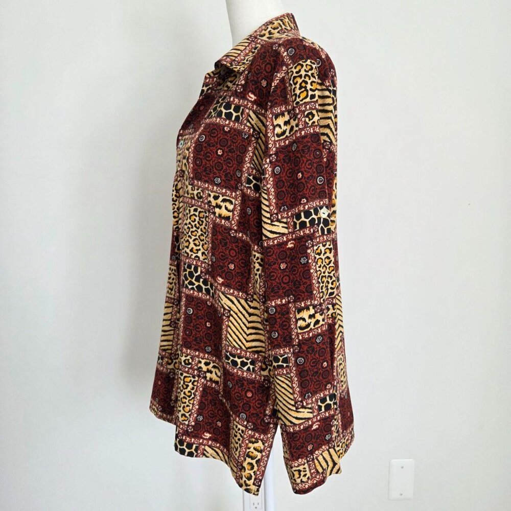 90s Animal Patchwork Button Down Top Medium Leopa… - image 6